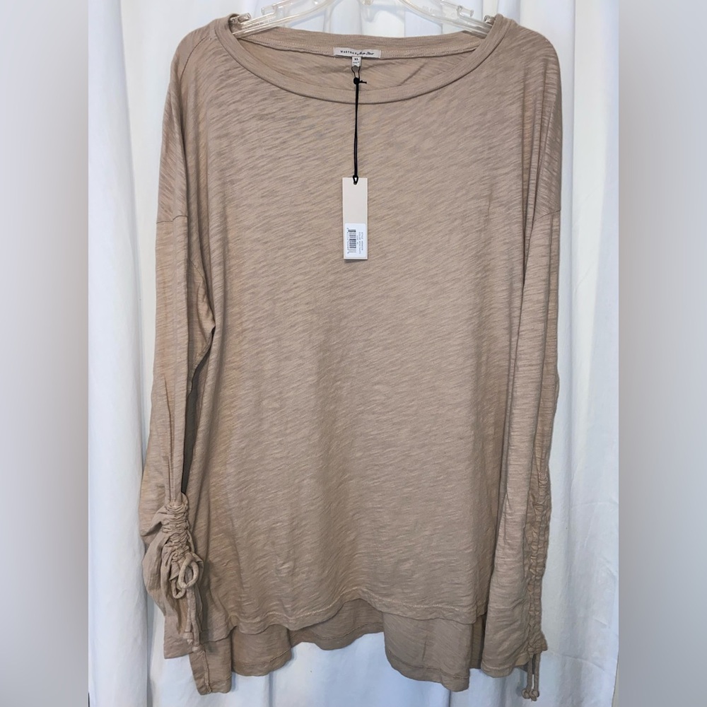 Martha by Martha Stewart Relaxed Fit L/S Crew Neck Washed Taupe T-Shirt Sz XL